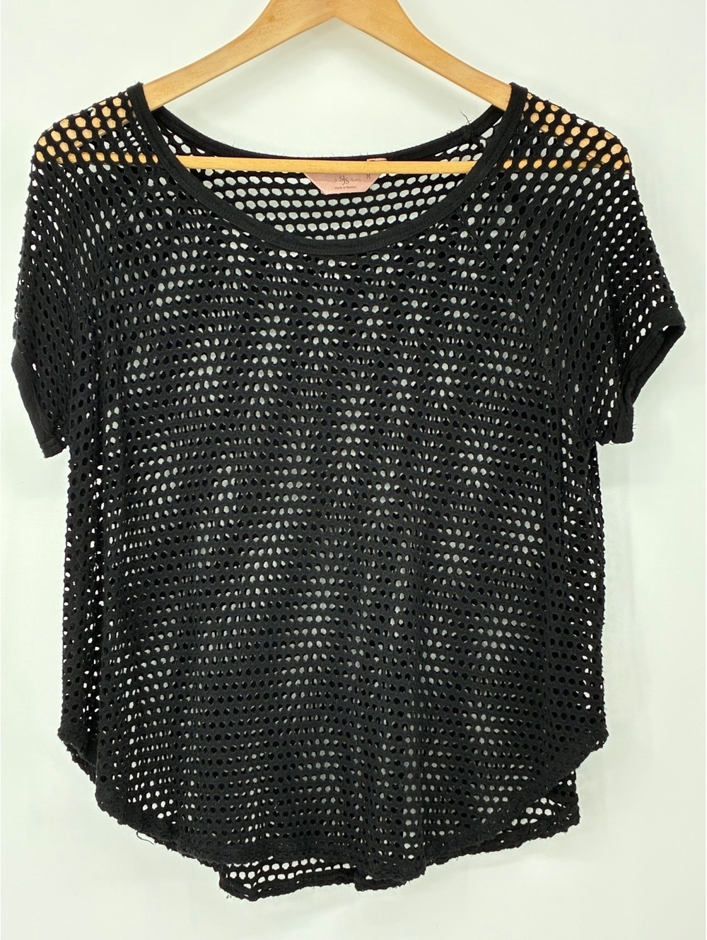 Black Short Sleeve Mesh Top - Women's Medium